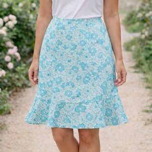 Vintage Alessandro Floral A Line Skirt Blue White USA Made Size 10 Y2K Feminine